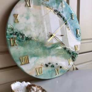 Handmade Resin Wall Clock with Roman Numerals Wall Clock with Gold Finish, Silent Quartz Movement, Modern Decorative Wall Clock for Living Room, Bedroom, Home & Office Decor | (Design-19)